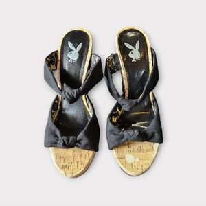 Playboy Vintage Y2K/ 90s Canvas & Corked Platform Heeled Sandals